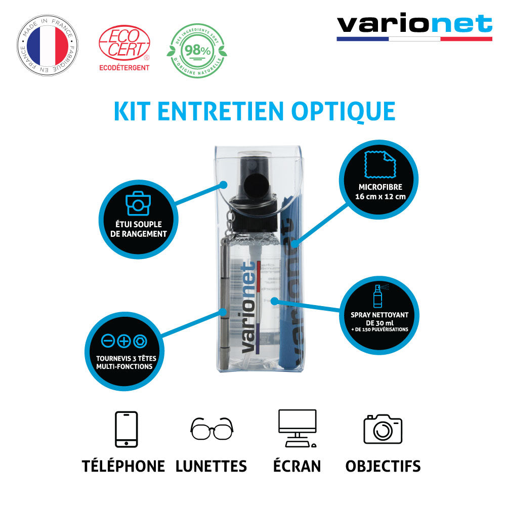 Kit Nettoyant Lunettes, Spray Spécial Optique - Lingette Microfibre