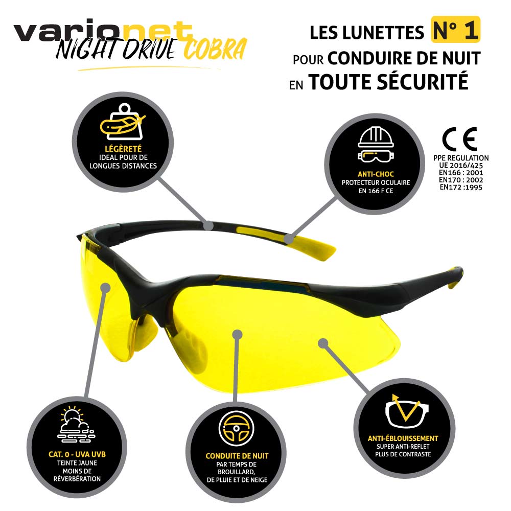 Lunettes de Conduite de nuit Night Drive lunettes de vitesse jaune Varionet